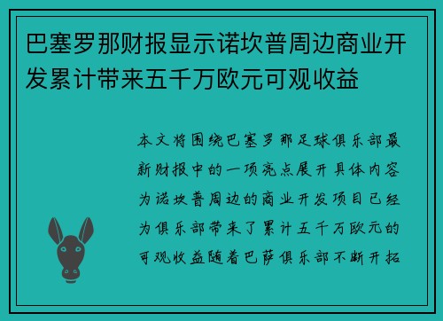 巴塞罗那财报显示诺坎普周边商业开发累计带来五千万欧元可观收益 巴塞罗那财报显示诺坎普周边商业开发累计带来五千万欧元可观收益